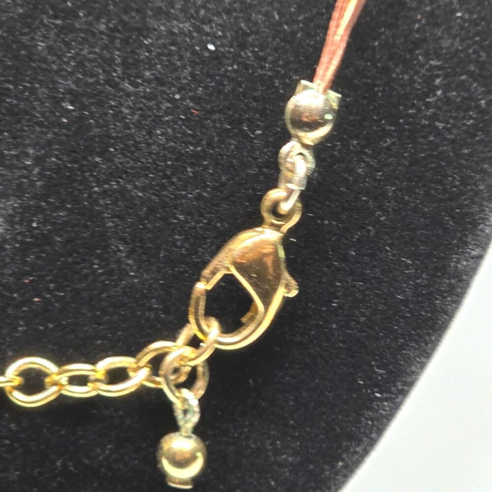 Boho Multi Strand Beaded Necklace Brown Cord Amber Gold Tone Stone Necklace - Picture 6 of 6